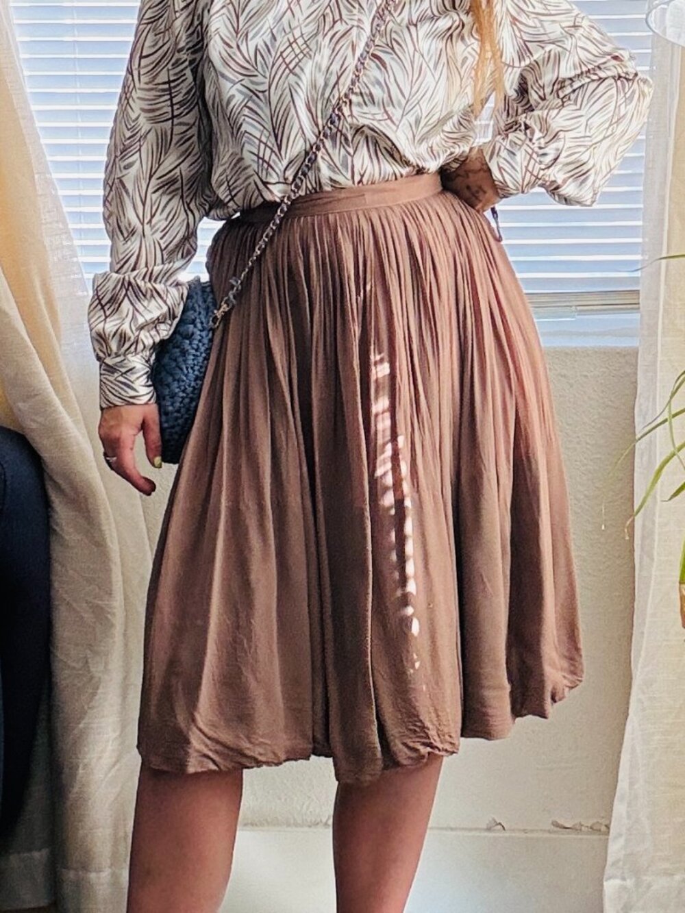 PRICE FIRM Vintage 50s Chiffon Full Pleated Light Brown Taupe Skirt Small